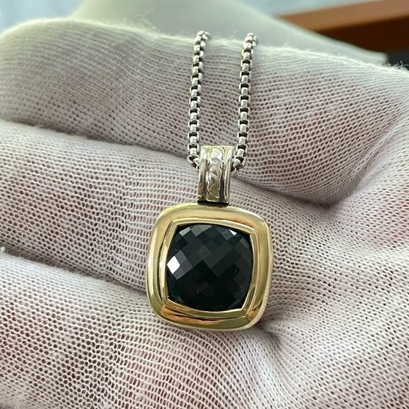 David Yurman 925 & 18k Gold Albion Pendant Necklace with Black Onyx 20" - Picture 9 of 10